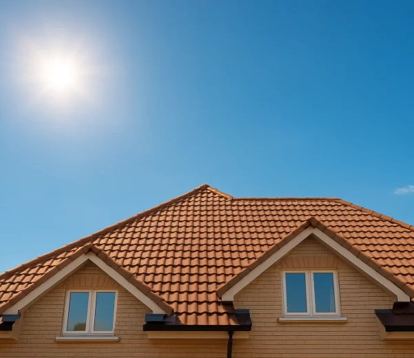 Roof of a house under bright summer sun
