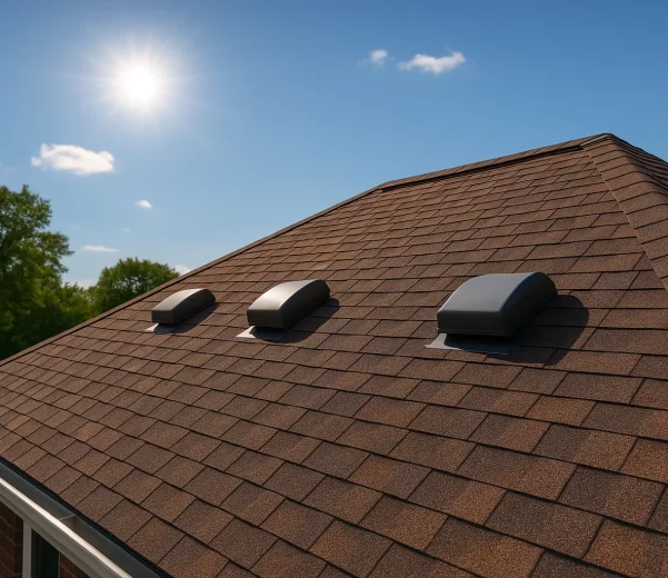 Roof with ventilation vents on a sunny summer day
