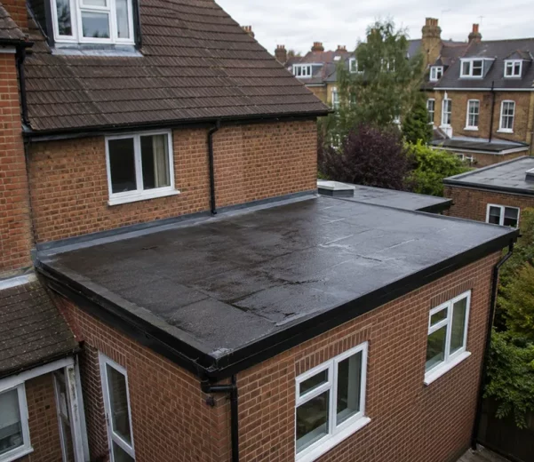 Residential property in London with flat roof membrane visible in context